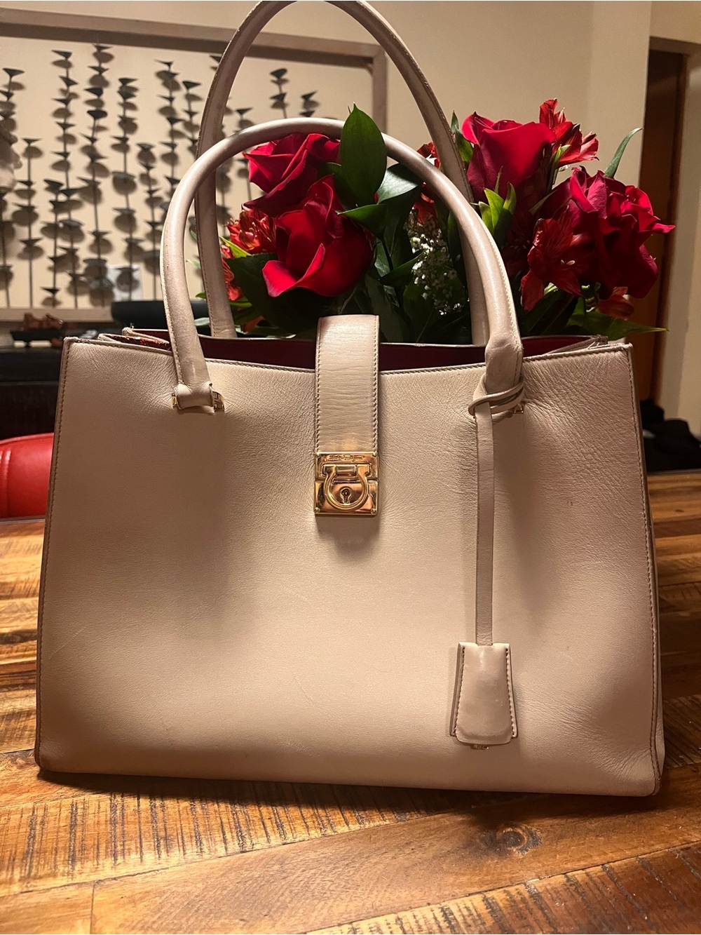 Salvatore Ferragamo Marlene Gancini Lock Leather Tote Bag